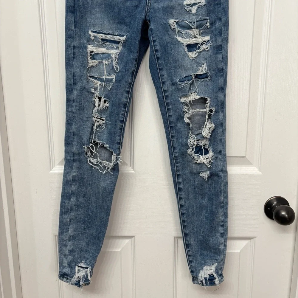 Medium Wash Distressed Hi-Rise Jeggings | American Eagle 2 Short